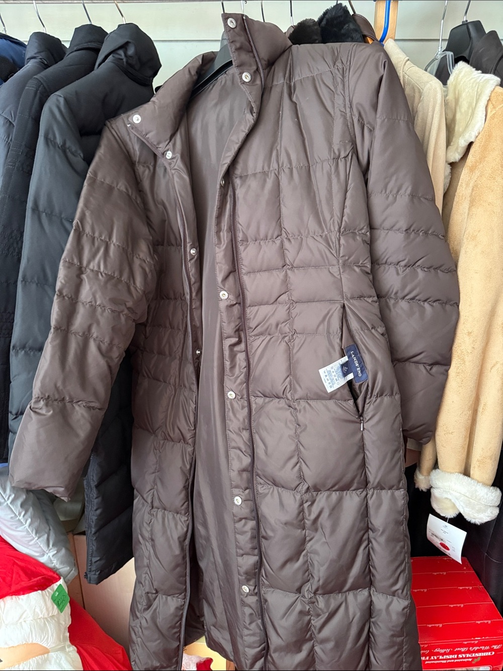 Lands' End Men's Long Quilted Puffer Coat in Brown